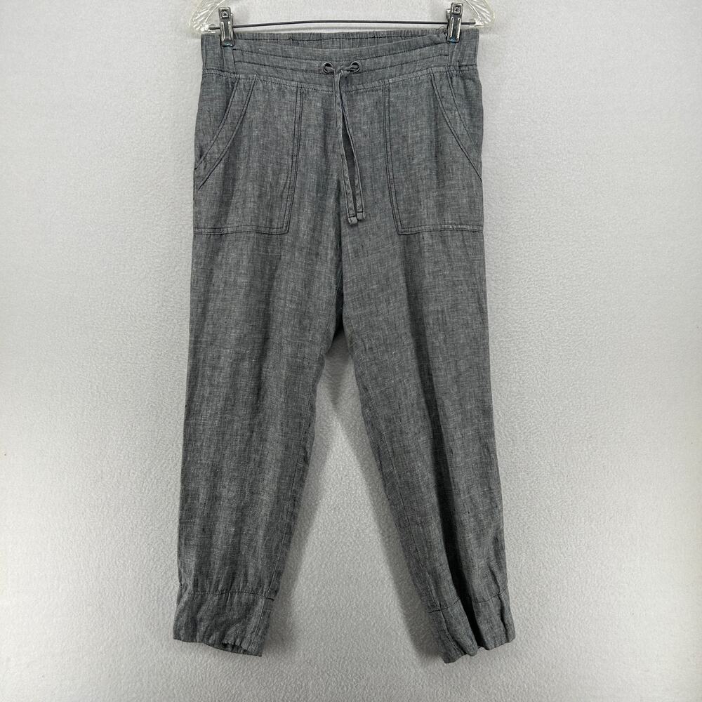 ATHLETA Pants 2 Linen Chambray Tapered Jogger Ankle Drawstring Pull On Gray